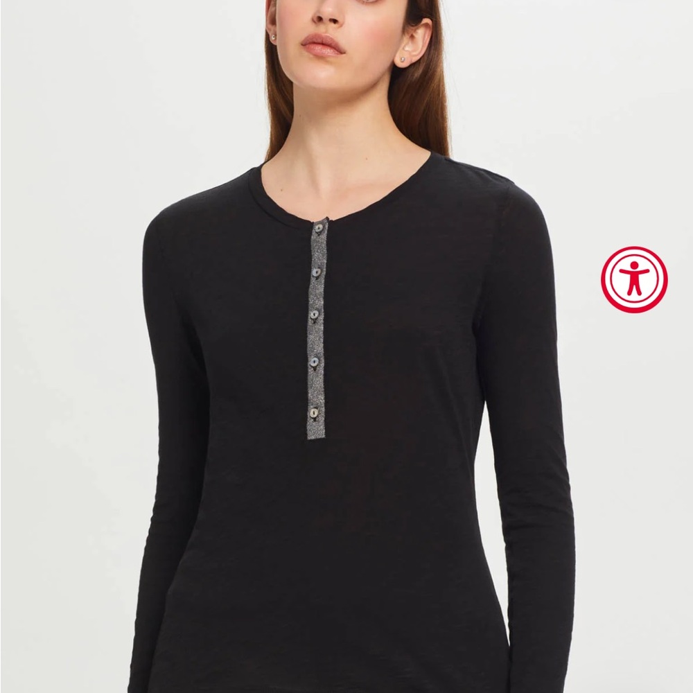 Goldie Metallic Placket Long Sleeve Henley Tee